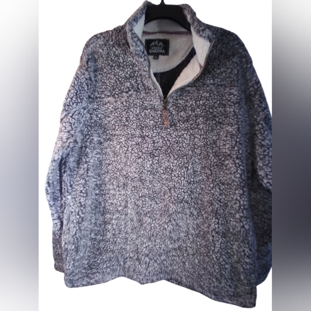 Grizzly Sherpa Quarter Zip Pullover Jacket Black And White Mix Side Pockets XL